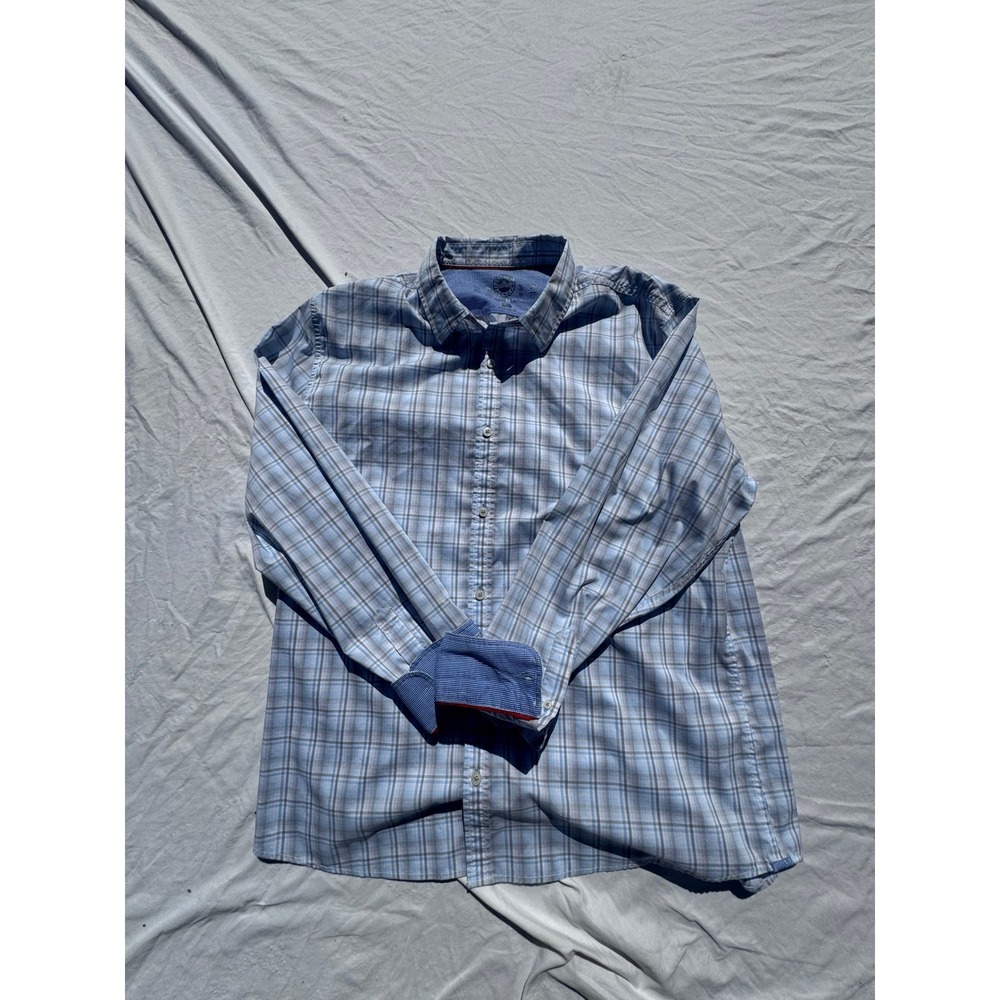 Flag & Anthem Mens Blue Plaid Long‎ Sleeve Button Down Shirt M-SP23WS1205
